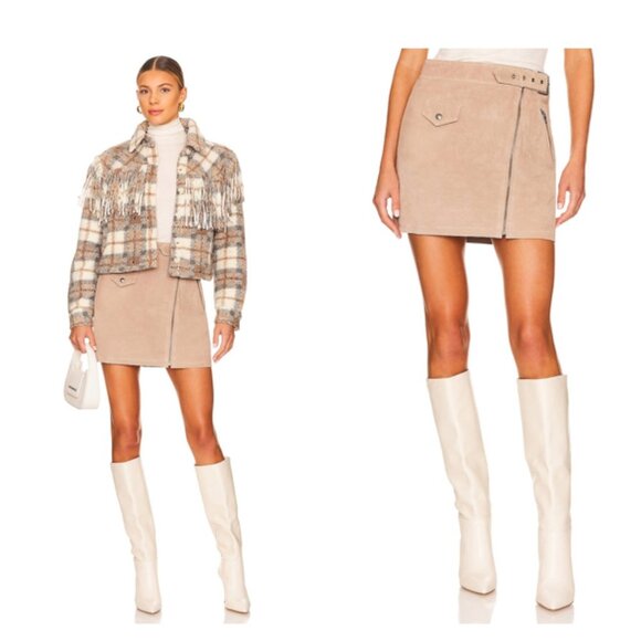 BLANKNYC NWT Moto Suede Leather Festival Mini Skirt in Bare It All Size 28 - Picture 12 of 12